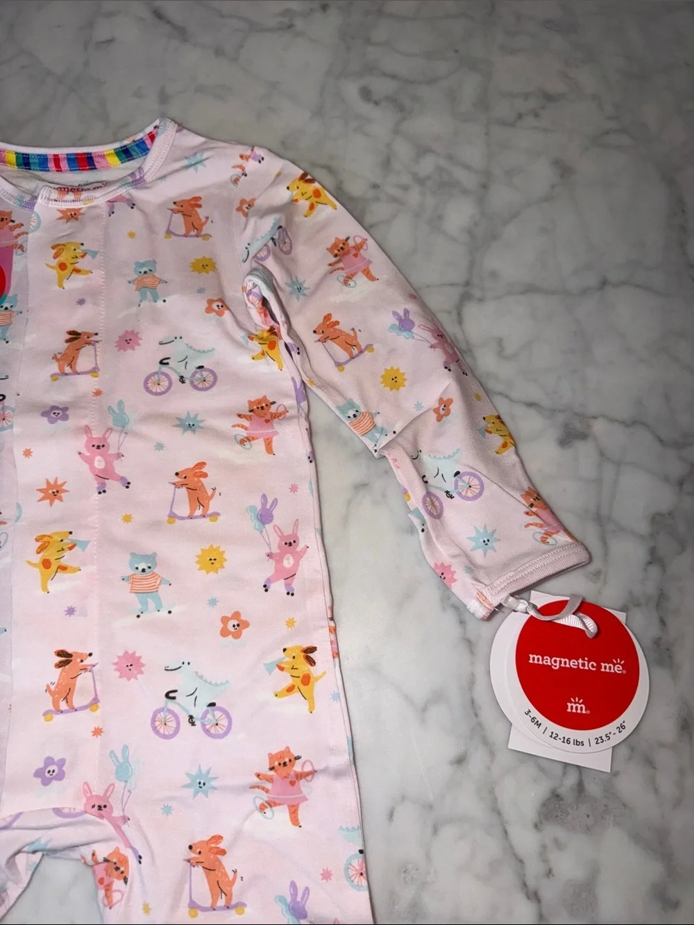 NWT MAGNETIC ME MODAL Pink Animal Print Magnetic-Closure Footed One-Piece 3/6M